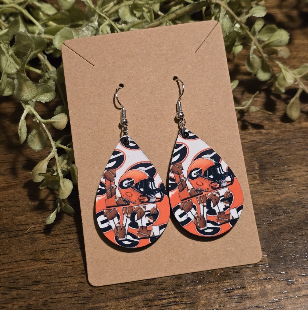 Hand Crafted Orange and Black Teardrop Earrings